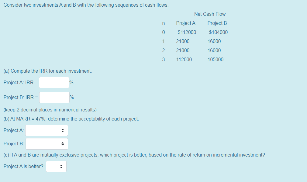 Solved Consider Two Investments A And B With The Following | Chegg.com