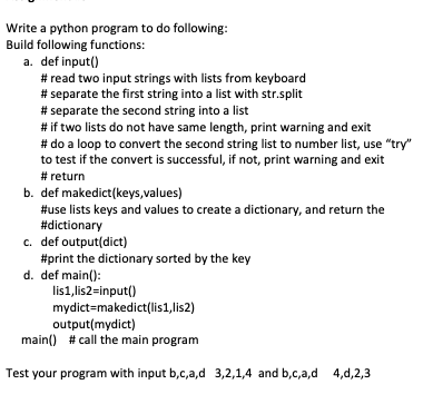 Solved Write a python program to do following: Build | Chegg.com