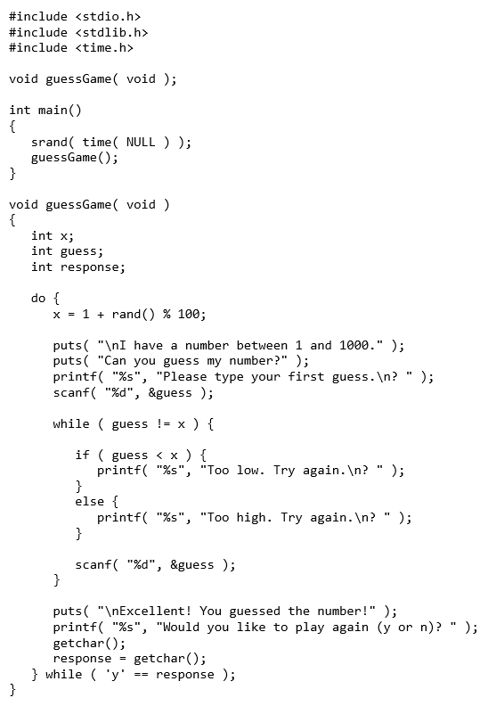 Solved Write a C program that plays the game of "guess the | Chegg.com