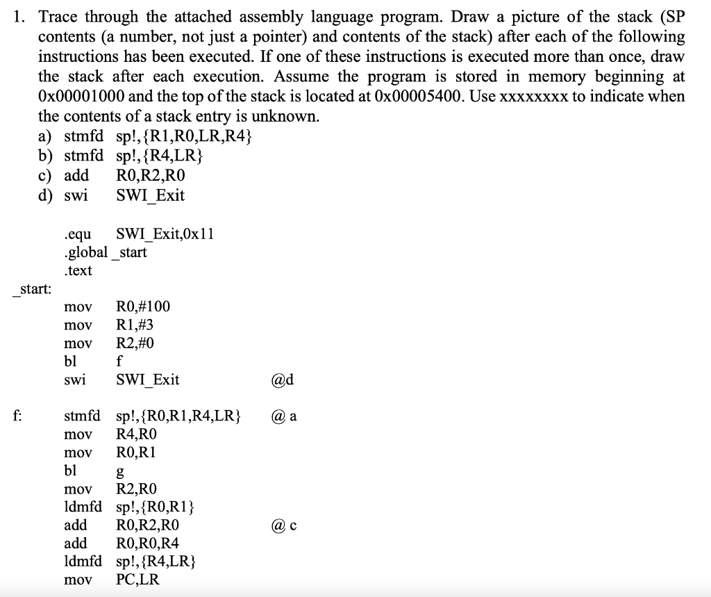 Solved 1. Trace through the attached assembly language | Chegg.com