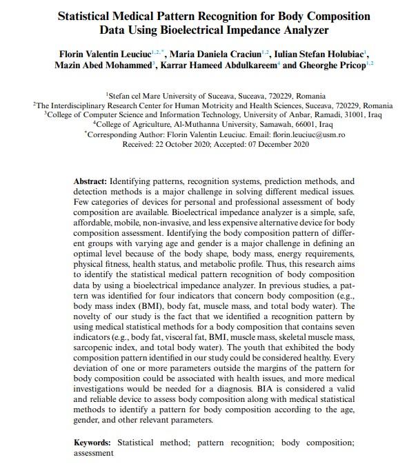 Statistical Medical Pattern Recognition for Body Composition Data Using Bioelectrical Impedance Analyzer

Florin Valentin Leu