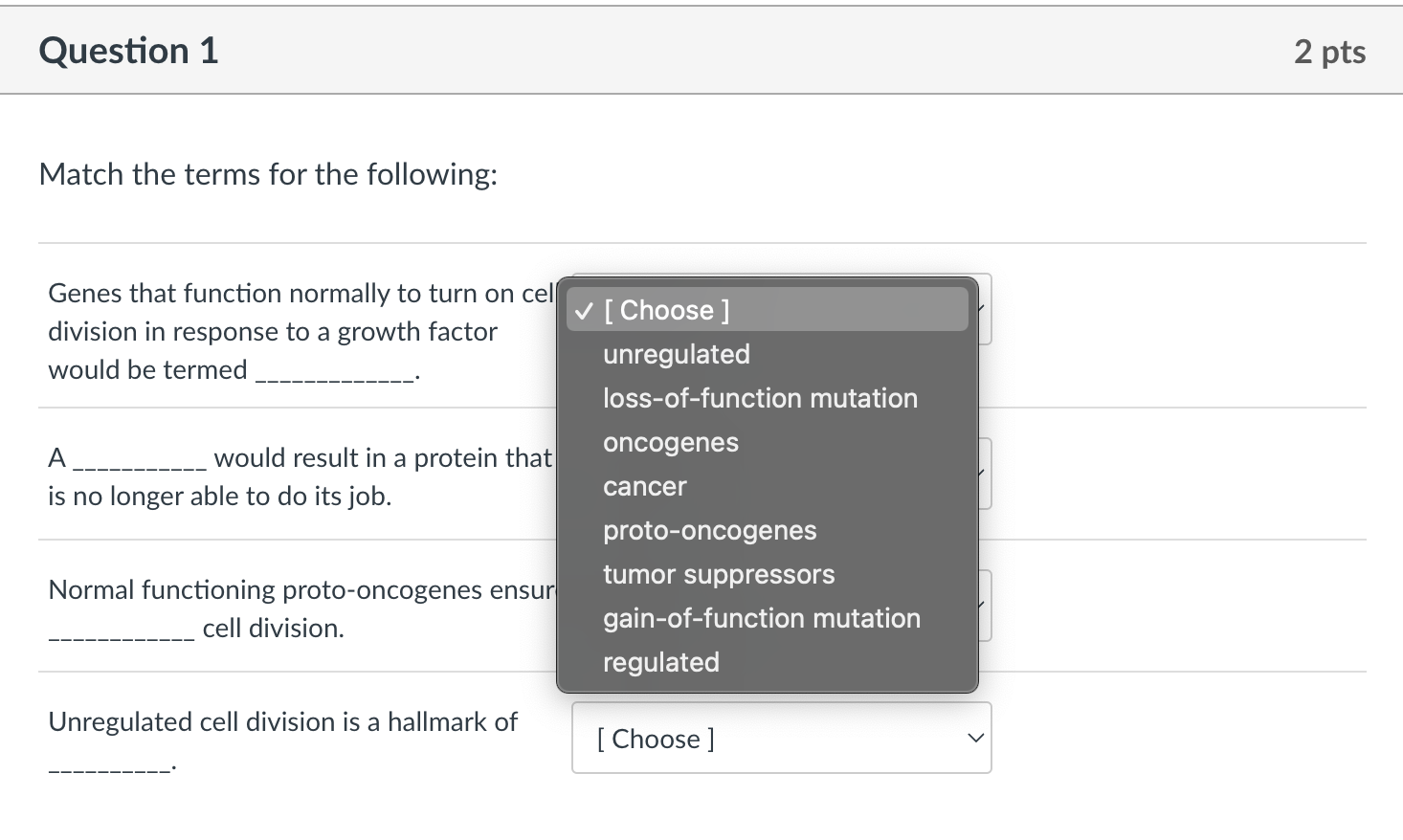 Solved Question 1 2 pts Match the terms for the following: [ | Chegg.com
