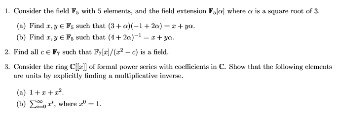 Solved 1. Consider the field Fs with 5 elements, and the | Chegg.com