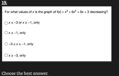 Solved For What Values Of X Is The Graph Of F X X3 6x2 9x 3