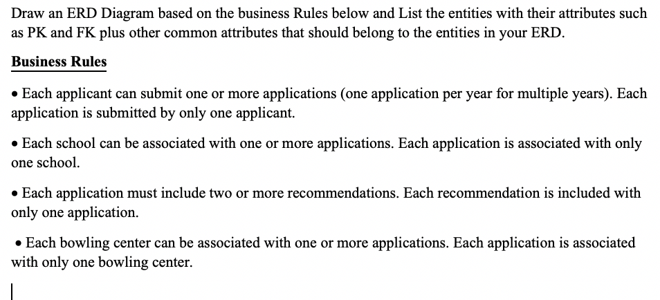 Draw An ERD Diagram Based On The Business Rules Below And List The 
