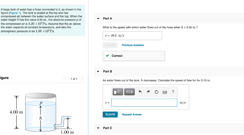 Solved Part A A large tank of water has a hose connected to | Chegg.com