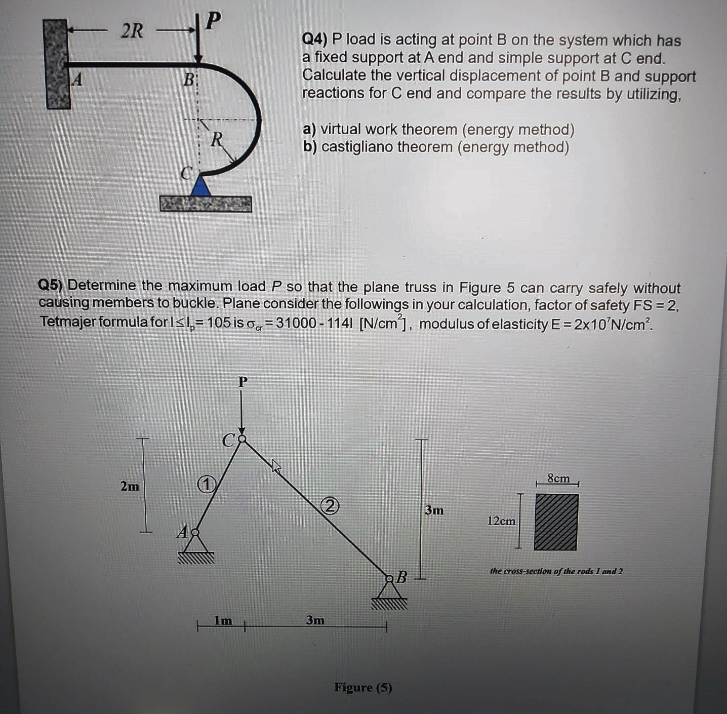 Solved Q4) P load is acting at point B on the system which | Chegg.com