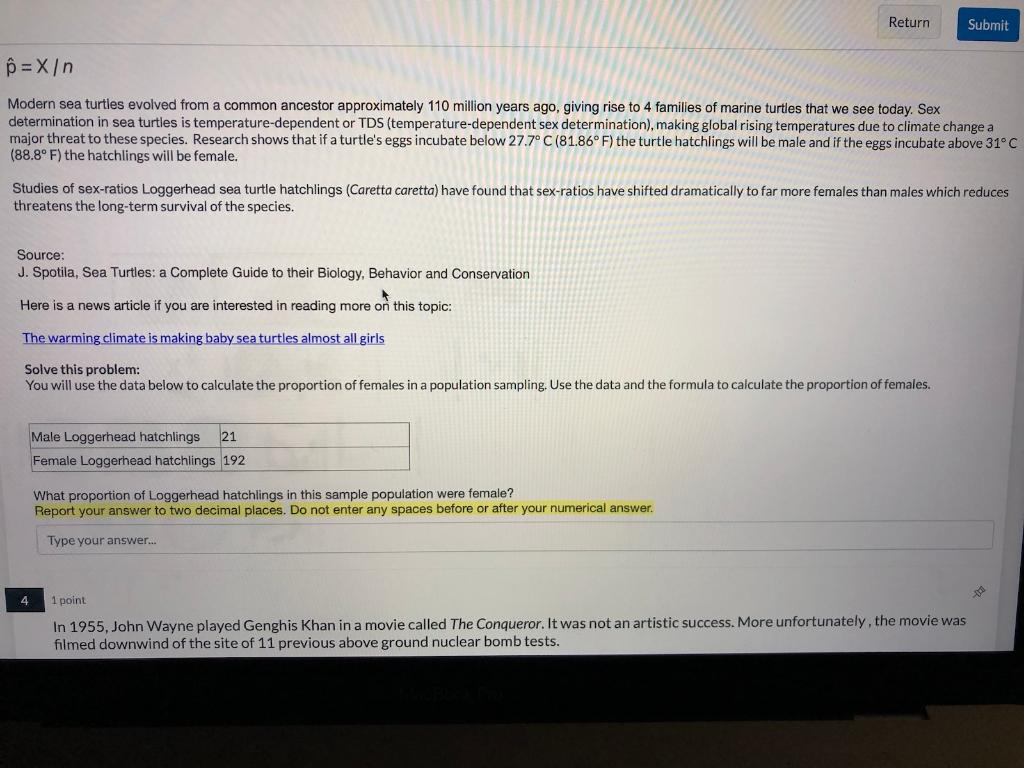 Solved p^=X/n Modern sea turtles evolved from a common | Chegg.com