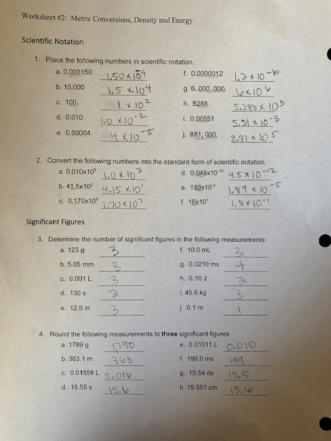 Solved Worksheet #2: Metric Conversions, Density and Energy | Chegg.com