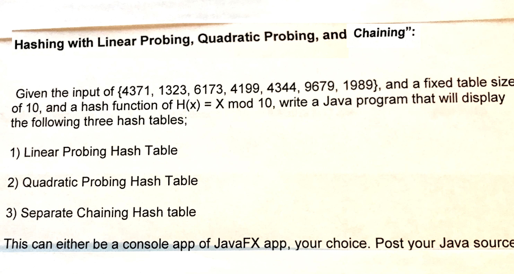 Hashing With Linear Probing, Quadratic Probing, And | Chegg.com