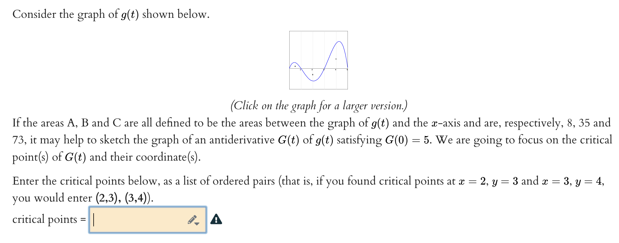 Solved Consider the graph of g(t) ﻿shown below.(Click on the | Chegg.com