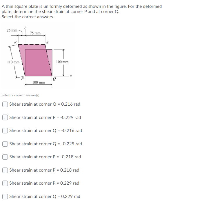 Solved A thin square plate PQRS is symmetrically deformed | Chegg.com