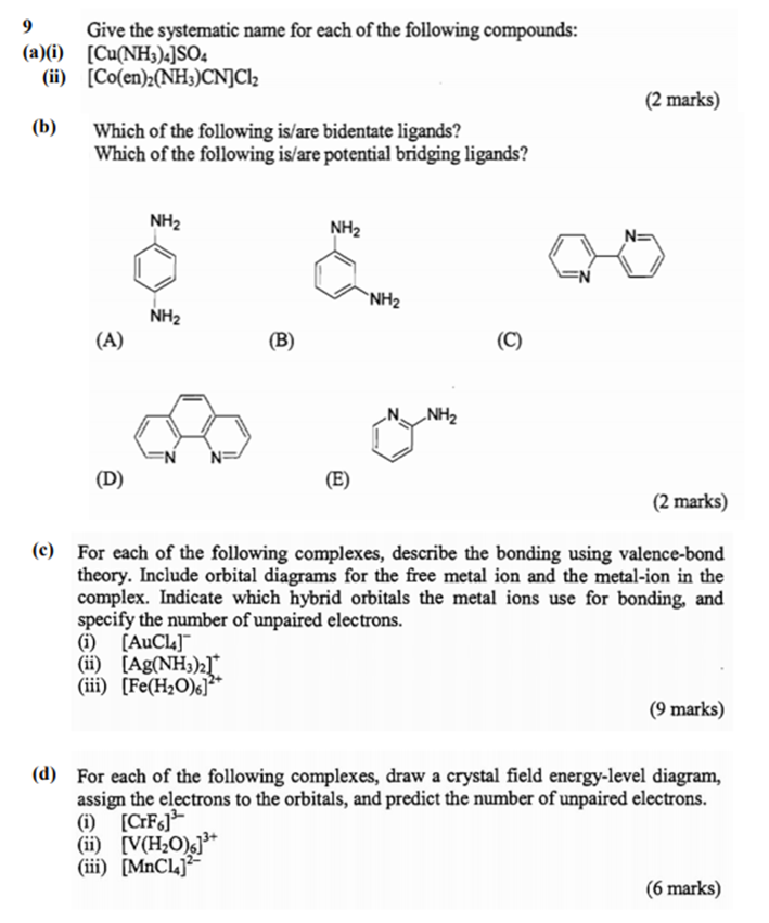 Solved 9 Give the systematic name for each of the following