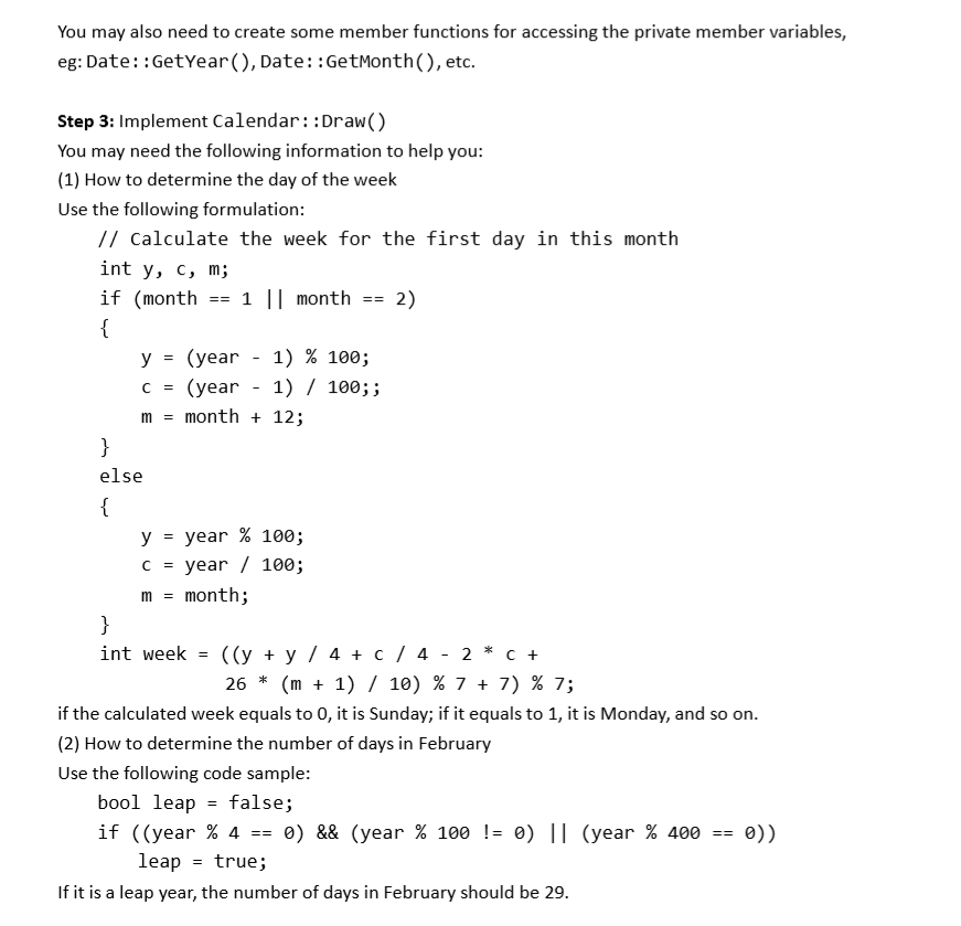 Solved Task: Calendar Project Requirements: Write a program | Chegg.com