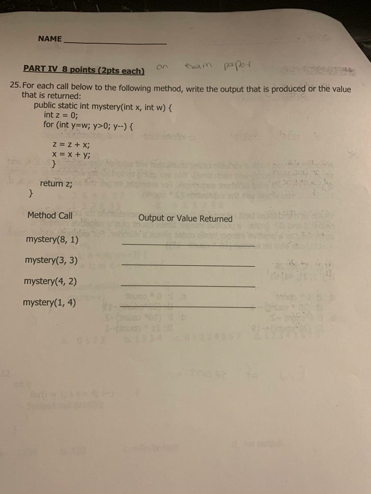 Each) Solved: Points IV 25 On PART 8 (2pts NAME Exam ... Paper