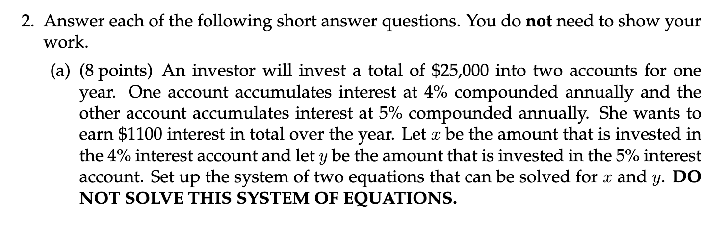 Solved 2. Answer each of the following short answer | Chegg.com