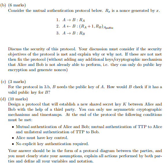 Solved (6 Marks) Consider The Mutual Authentication Protocol | Chegg.com