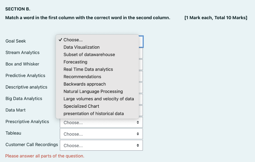 Solved SECTION B Match A Word In The First Column With The Chegg