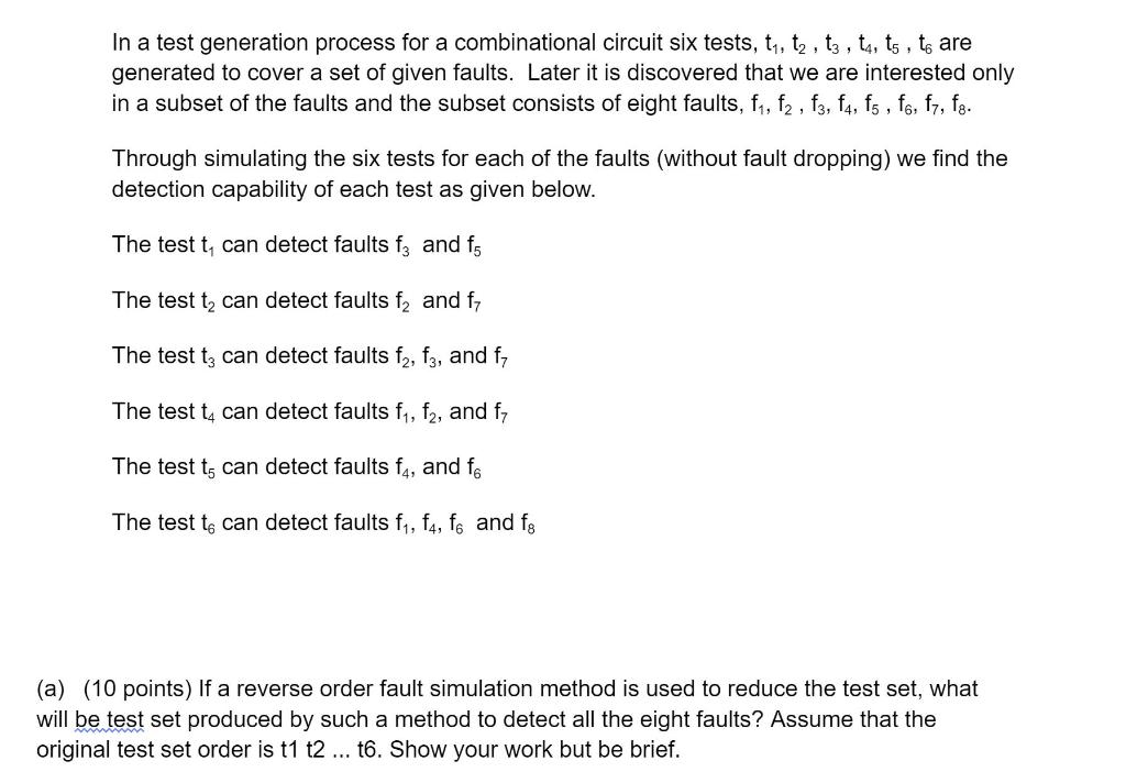 In a test generation process for a combinational | Chegg.com