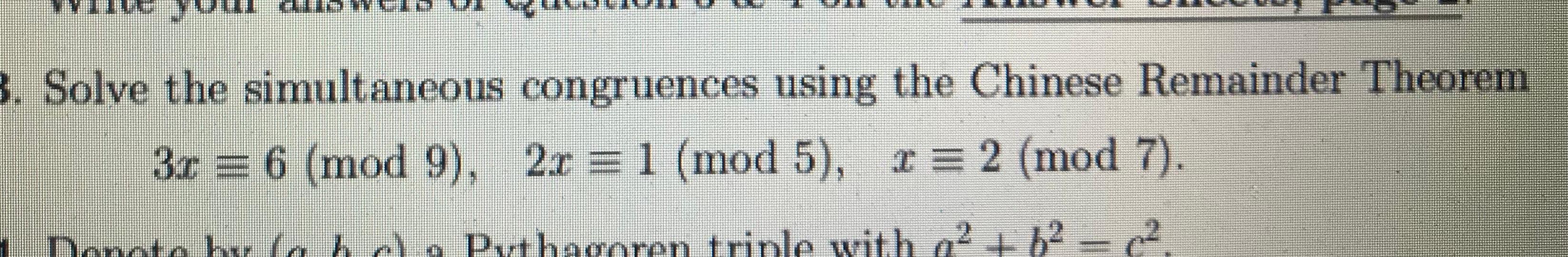 Solved 3 Solve The Simultaneous Congruences Using The 8671
