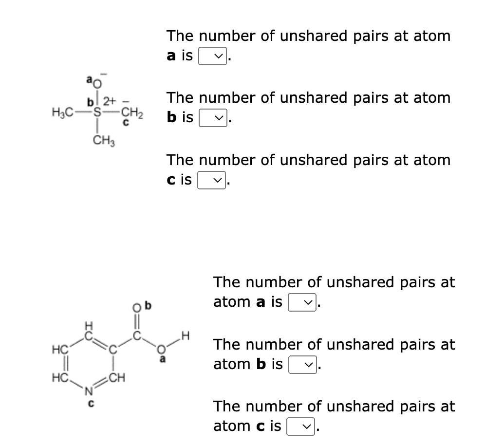 Solved The number of unshared pairs at atom a is The number | Chegg.com