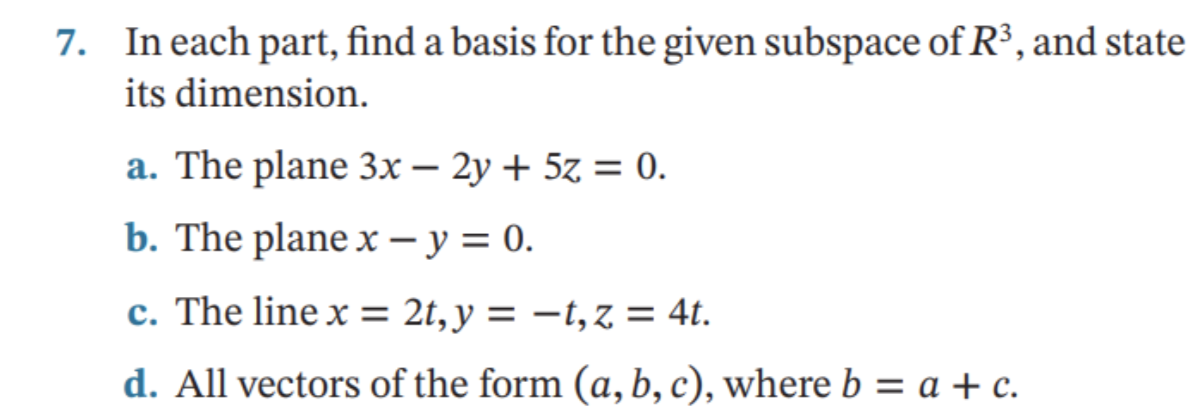 Solved 7. In each part, find a basis for the given subspace | Chegg.com