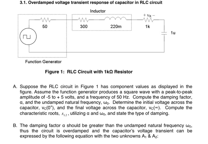 Solved 3.1. Overdamped voltage transient response of | Chegg.com