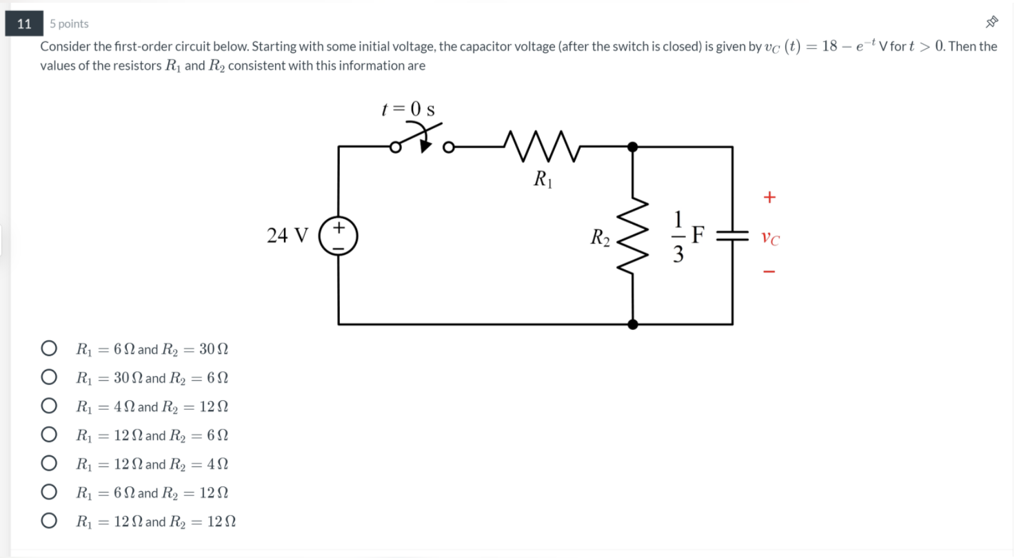 Solved 11 5 points Consider the first-order circuit below. | Chegg.com