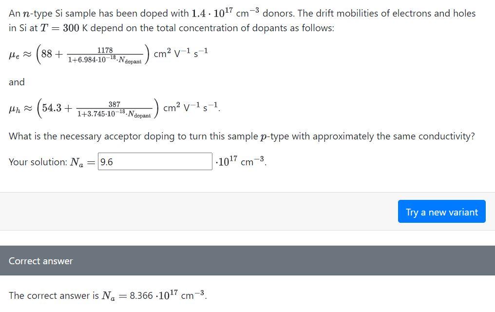Solved An n-type Si sample has been doped with 1.4⋅1017 cm−3 | Chegg.com