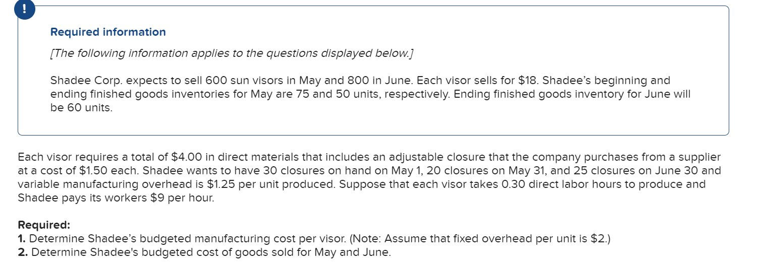 Solved Required information (The following information | Chegg.com