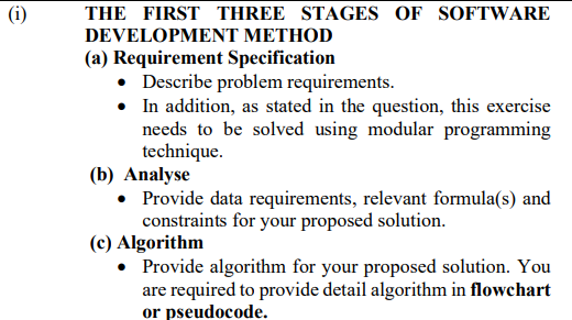 Solved (i) THE FIRST THREE STAGES OF SOFTWARE DEVELOPMENT | Chegg.com