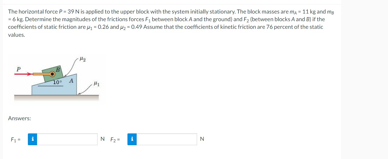 Solved The Horizontal Force P=39 N Is Applied To The Upper | Chegg.com