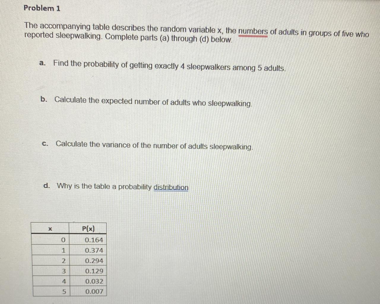 Solved Problem 1 The accompanying table describes the random | Chegg.com