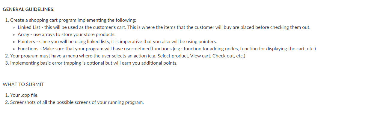 Solved GENERAL GUIDELINES: 1. Create a shopping cart program | Chegg.com