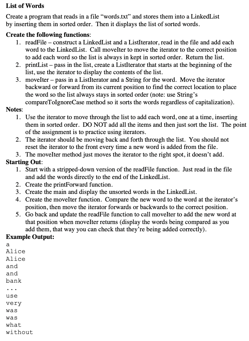 Solved List of Words Create a program that reads in a file | Chegg.com