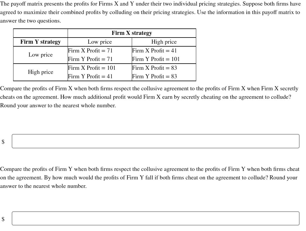 Solved The payoff matrix presents the profits for Firms X | Chegg.com
