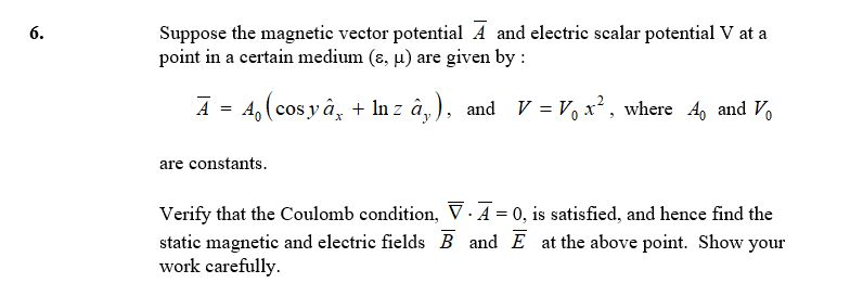 Solved Suppose the magnetic vector potential A and electric | Chegg.com