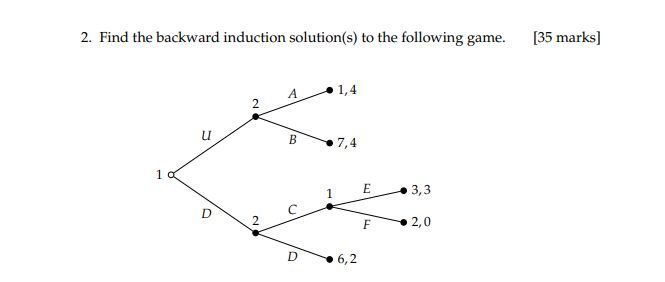 2. Find the backward induction solution(s) to the | Chegg.com