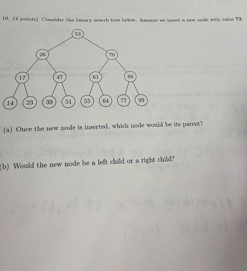 Solved 10. (4 points) Consider the binary search tree below. | Chegg.com