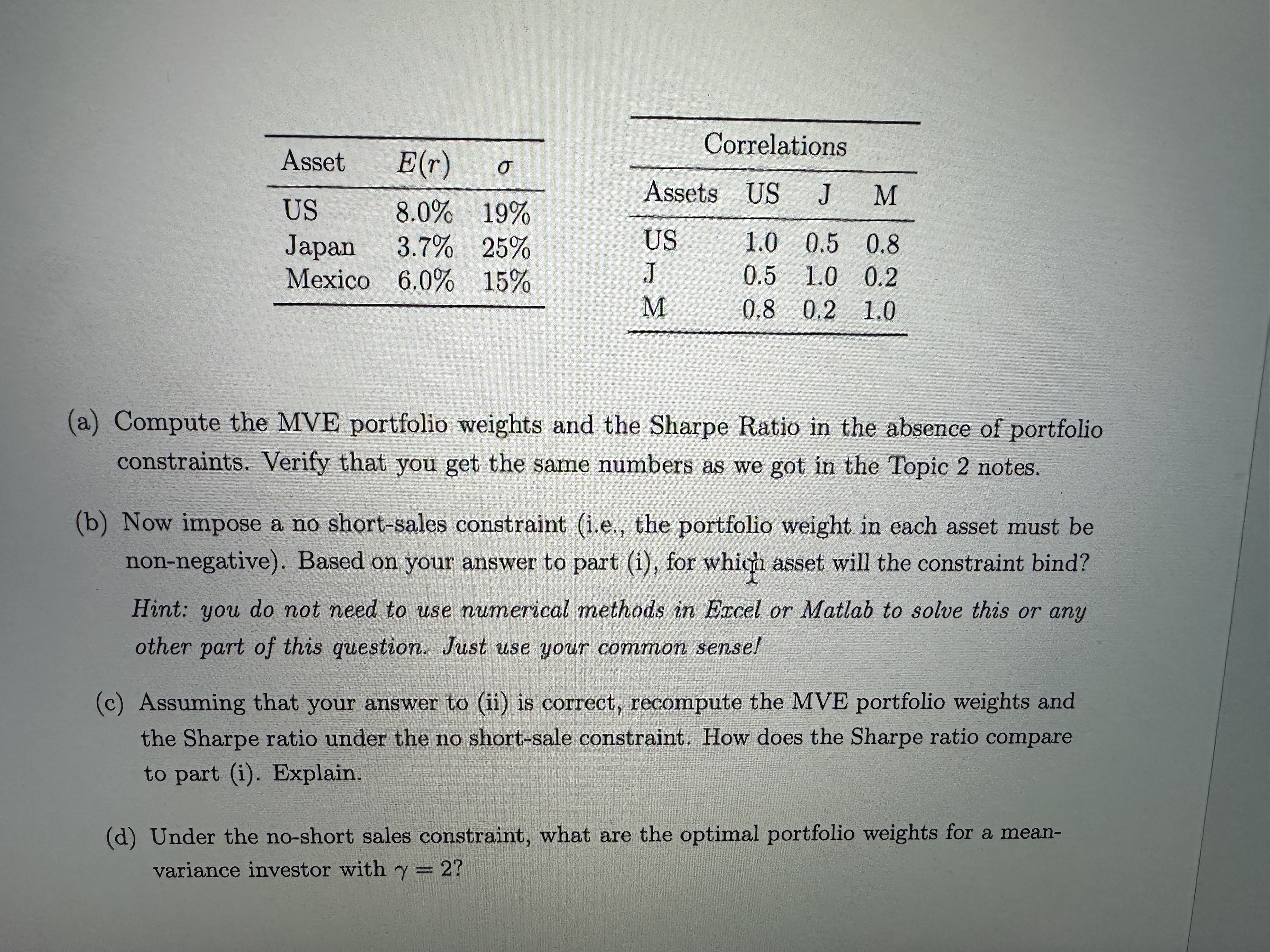 Solved 3 Implementing MPT with Portfolio Constraints Let us | Chegg.com