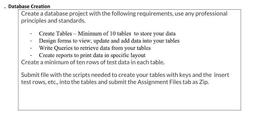 Solved . Database Creation Create a database project with | Chegg.com
