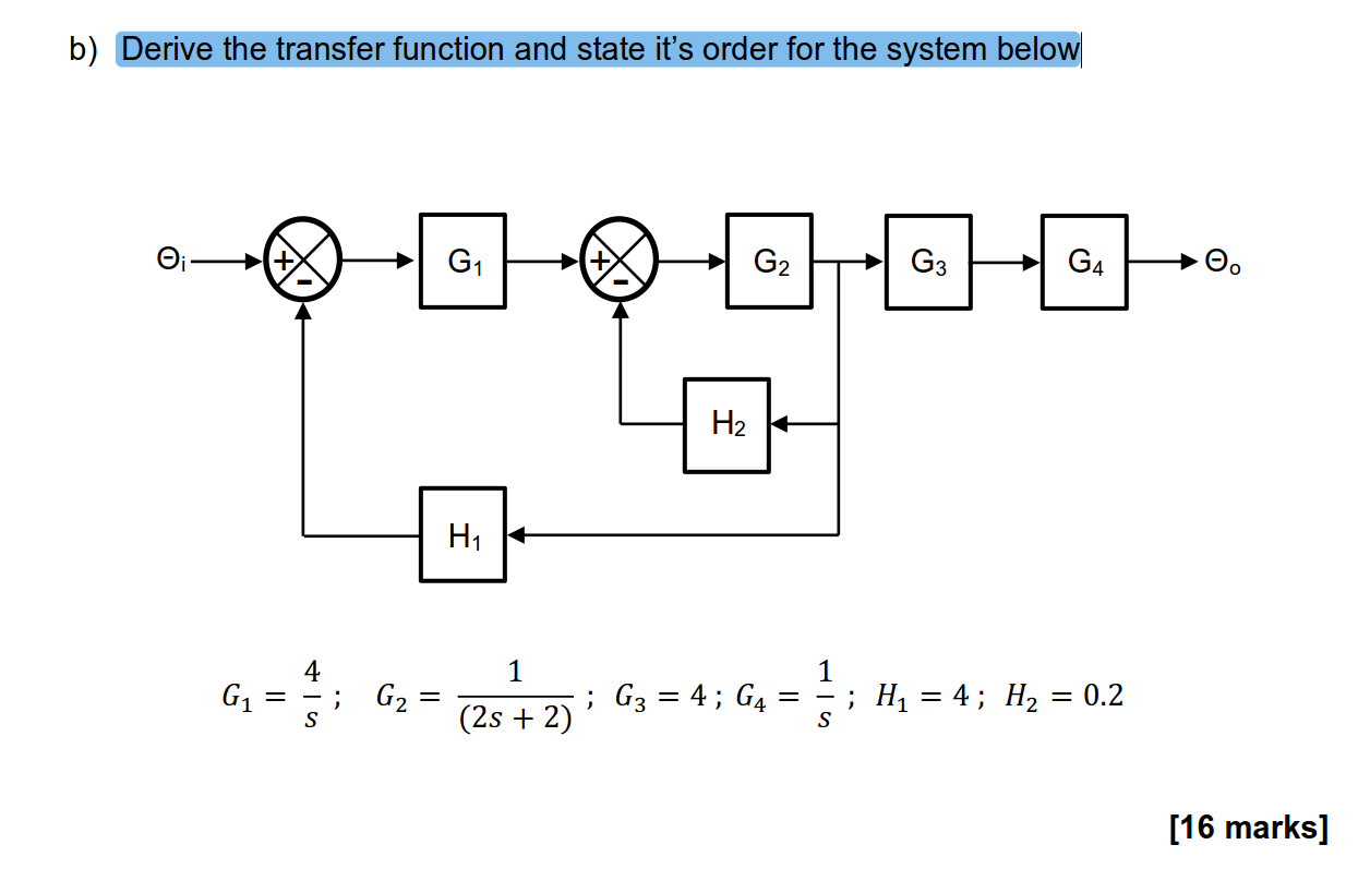 Solved b) Derive the transfer function and state it's order | Chegg.com