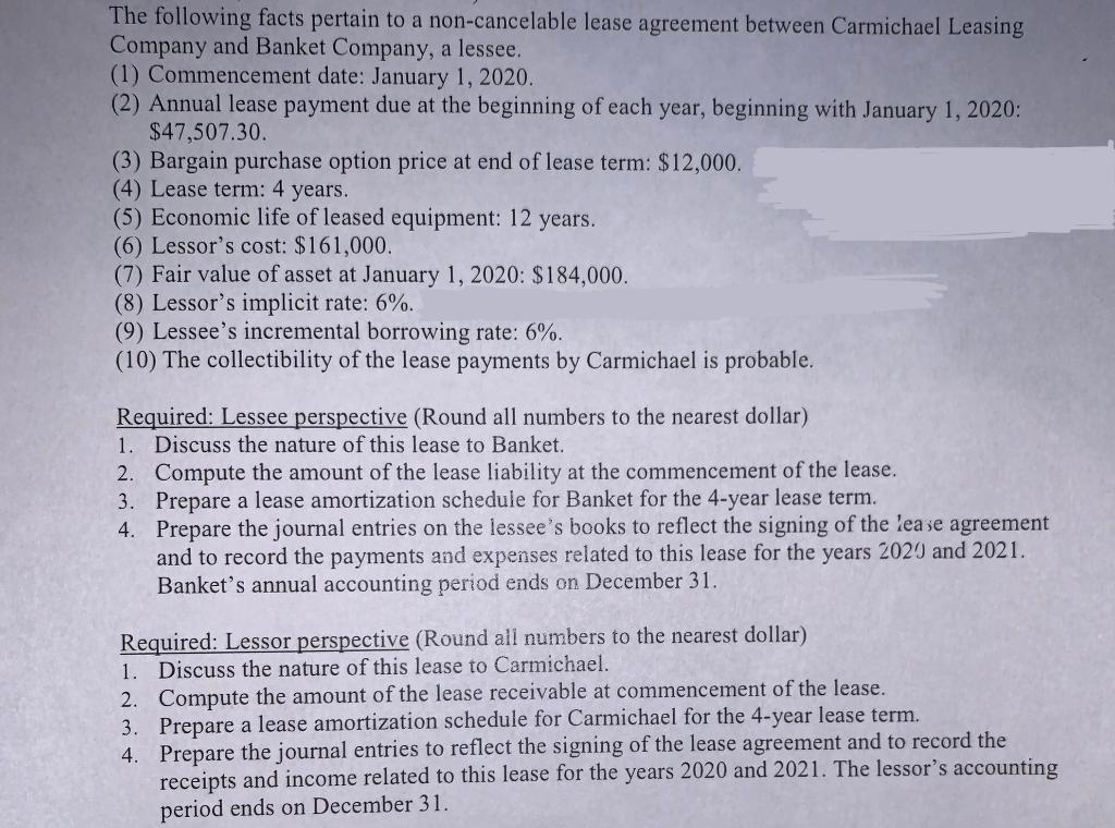 Solved The following facts pertain to a noncancelable lease