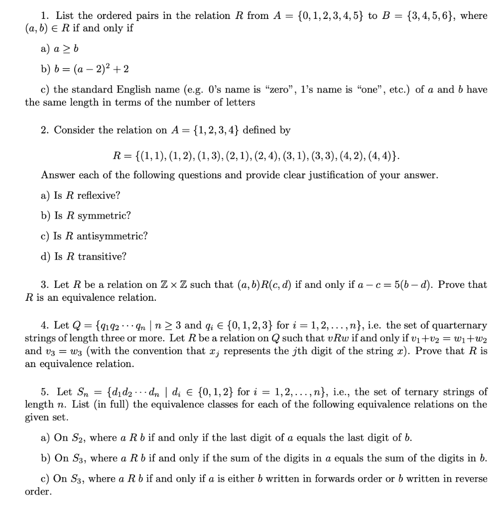 Solved 1 List The Ordered Pairs In The Relation R From A Chegg Com