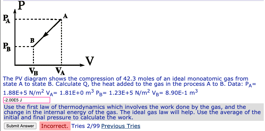 Solved P A PA B PB VE VA The PV Diagram Shows The | Chegg.com