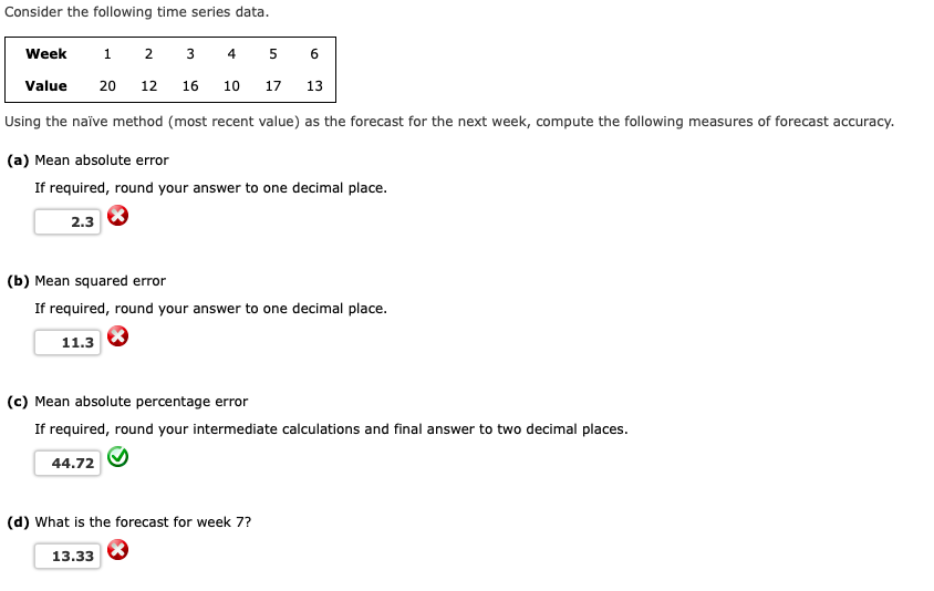 Solved Consider The Following Time Series Data Week 1 2 3 4 Chegg Com