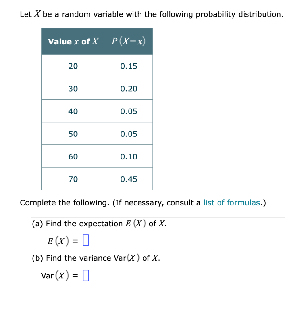 Solved Let X be a random variable with the following | Chegg.com