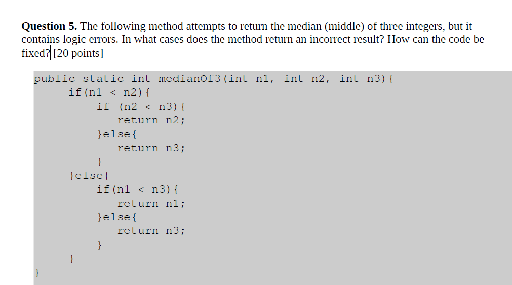 Solved Question 5. The following method attempts to return | Chegg.com