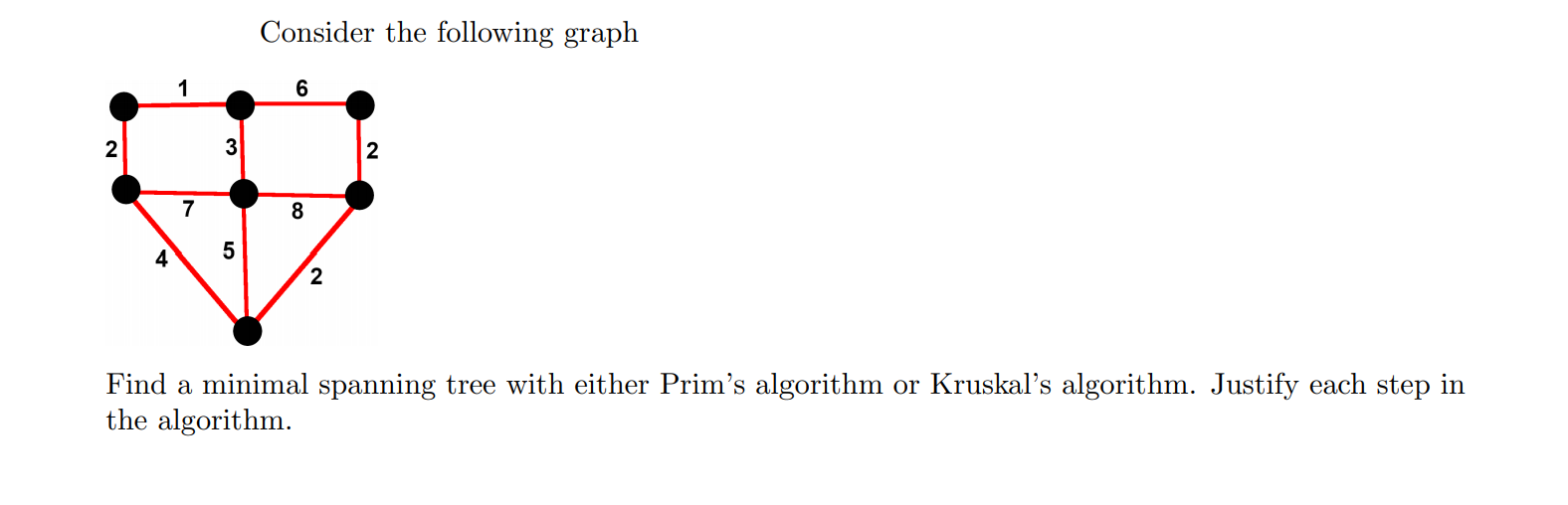 Solved Consider the following graph 6 2 3 2 7 8 4 5 2 Find a | Chegg.com
