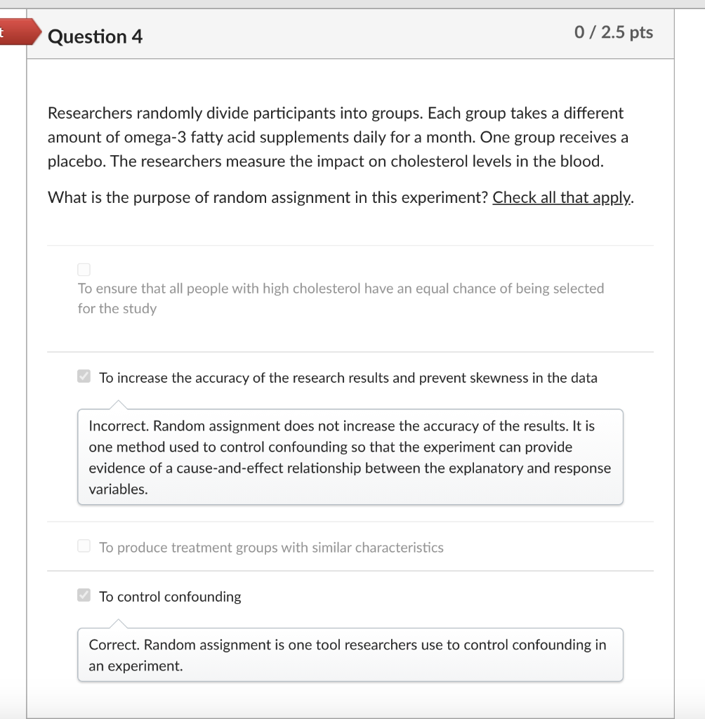 random assignment of participants to the various groups in an experiment quizlet